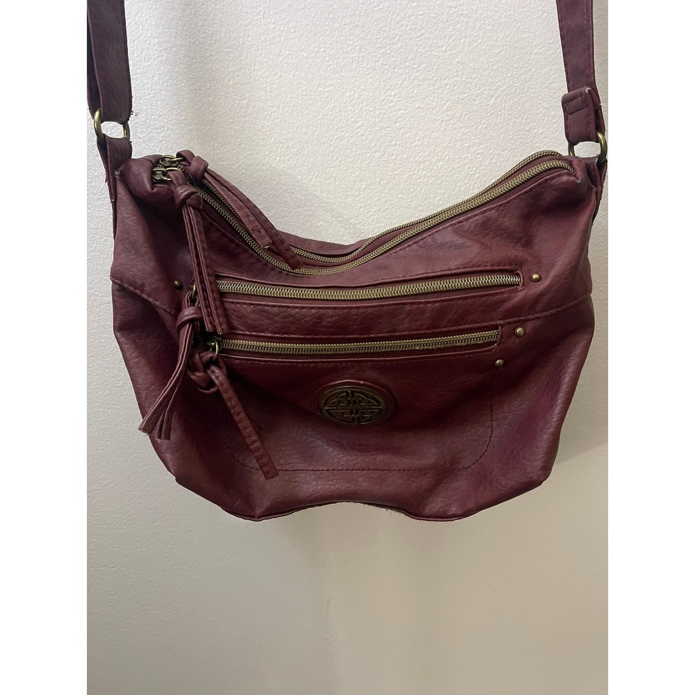 Stone & Co Womens Burgundy Faux Leather Crossbody Multi Pocket Organizer Bag